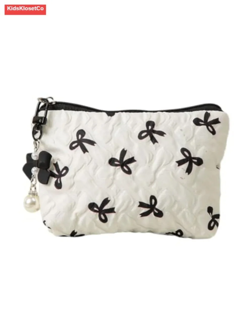 Quilted Bow Cosmetic Bag with Floral Design, Small Travel Makeup Pouch, Cute